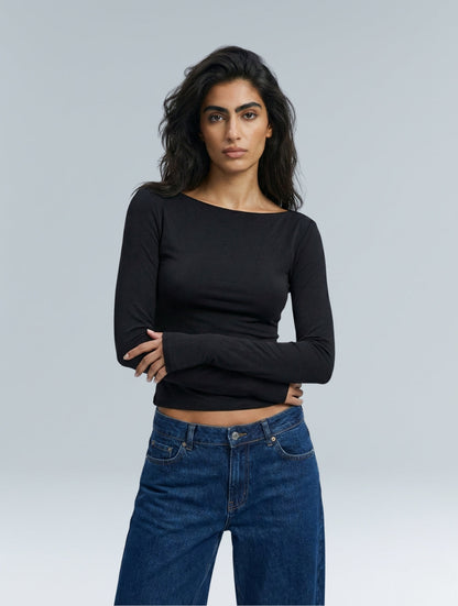 Boat Neck Long Sleeve Top