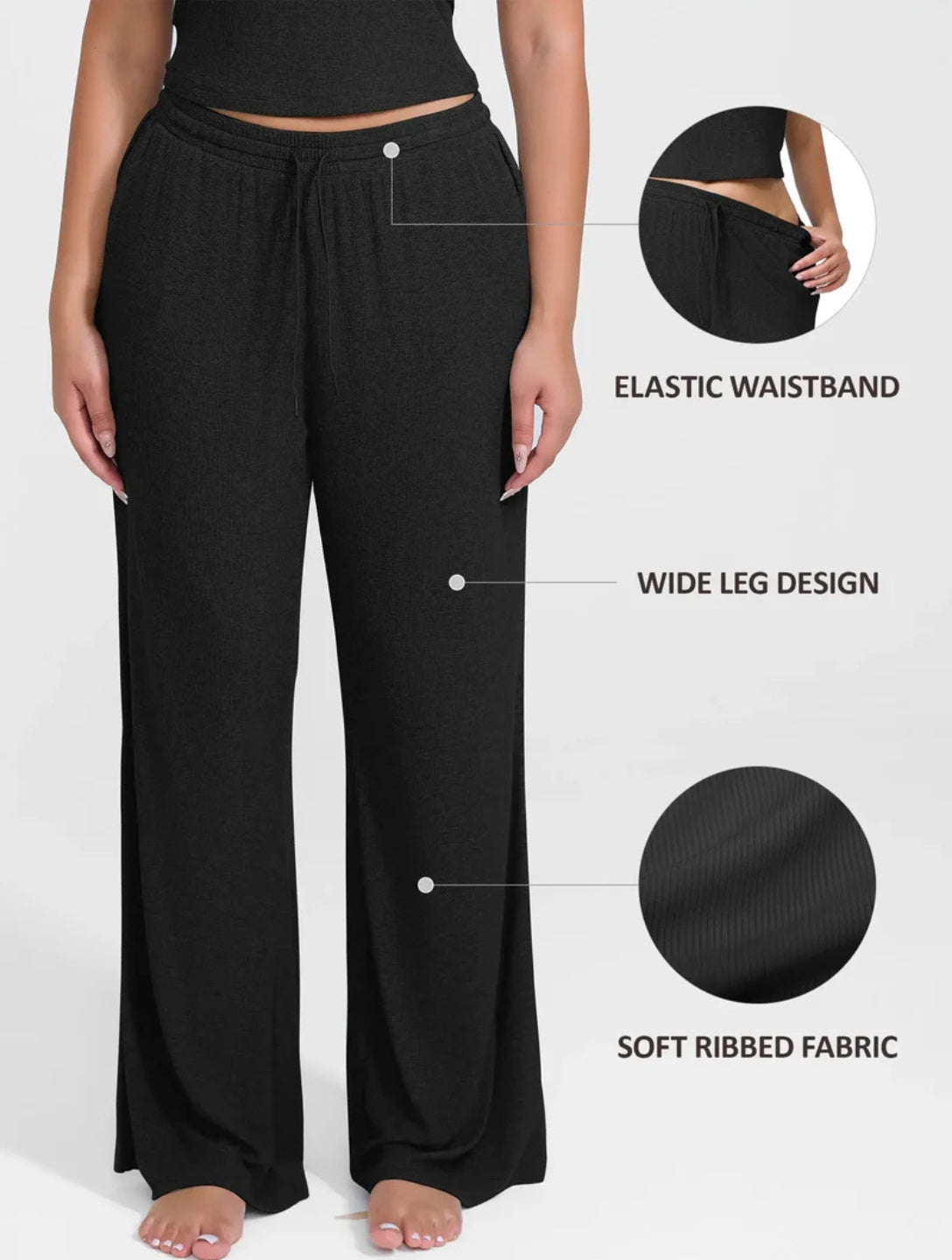 Wide Leg Ribbed Lounge Pants