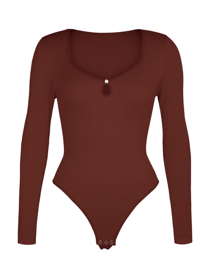 Hollow Scoop Neck Thong Bodysuit