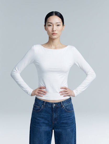 Boat Neck Long Sleeve Top