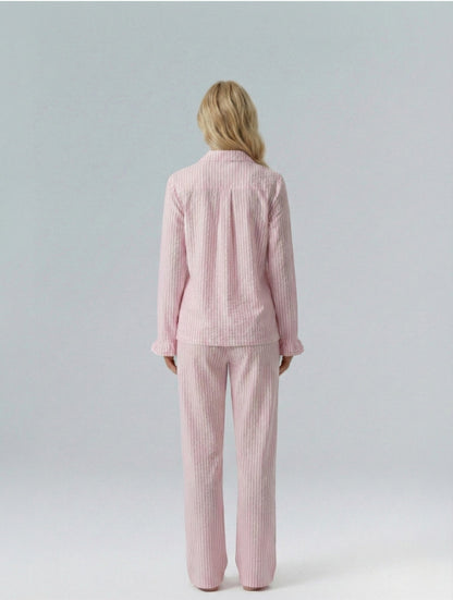 Cotton Stripe Pajama Set with Ruffle Sleeve